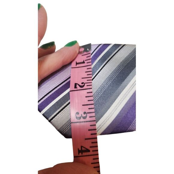 CK Calvin Klein Purple Gray Striped 100% Silk Men's Neck Tie - Picture 9 of 10